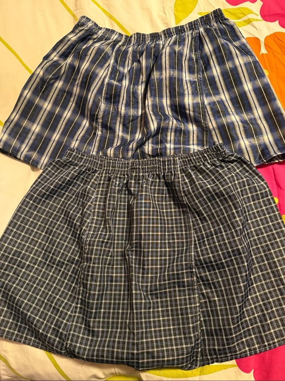 Men's Blue Plaid Boxy Cotton/polyester Shorts/underwear - Classic Comfort
